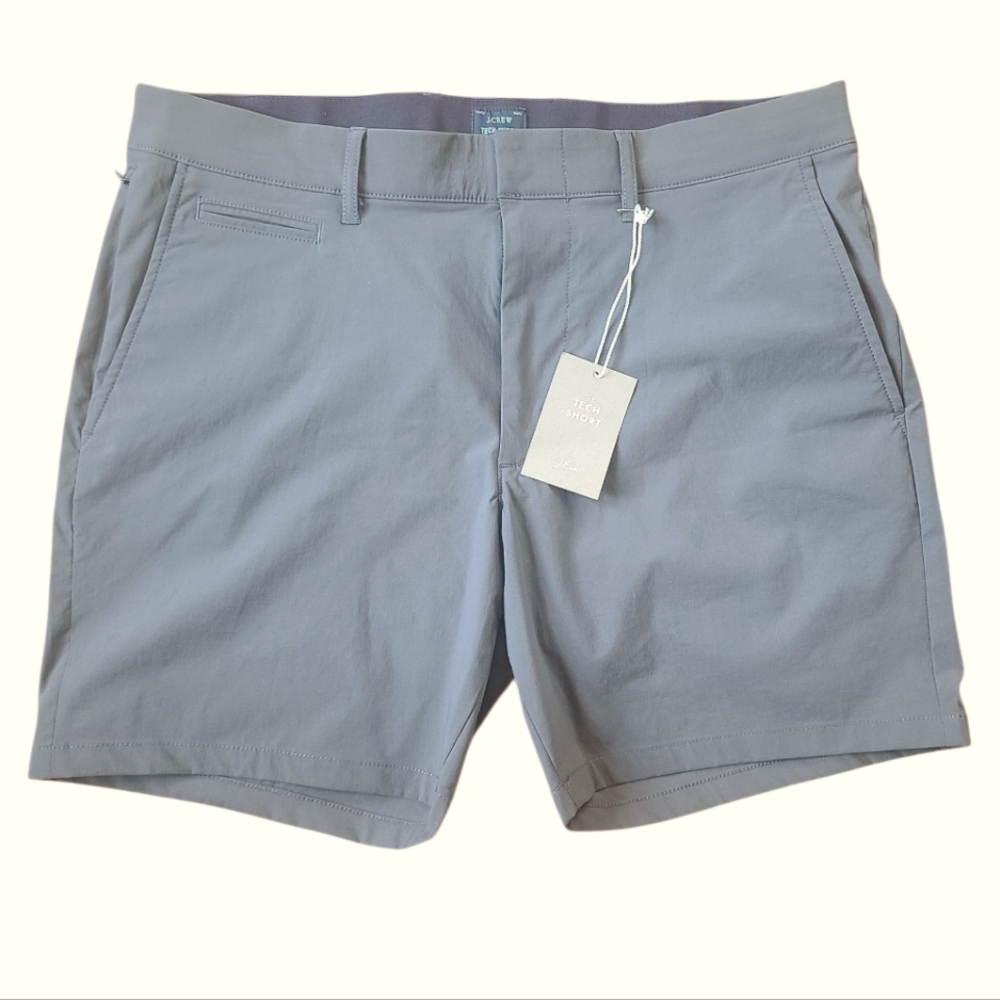J. Crew Green Gray Flat Front Tech Shorts Chino Style W35 L7